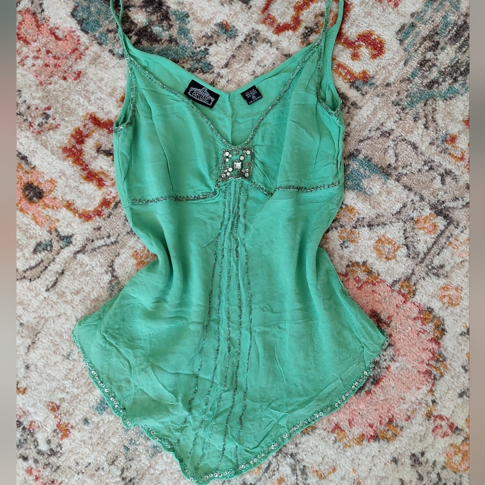 Y2k green beaded camisole top